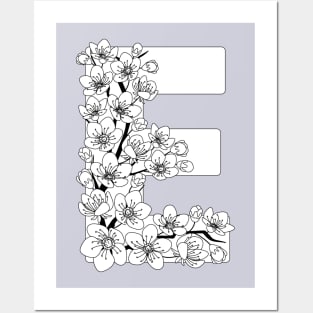 Monochrome capital letter E patterned with sakura twig Posters and Art